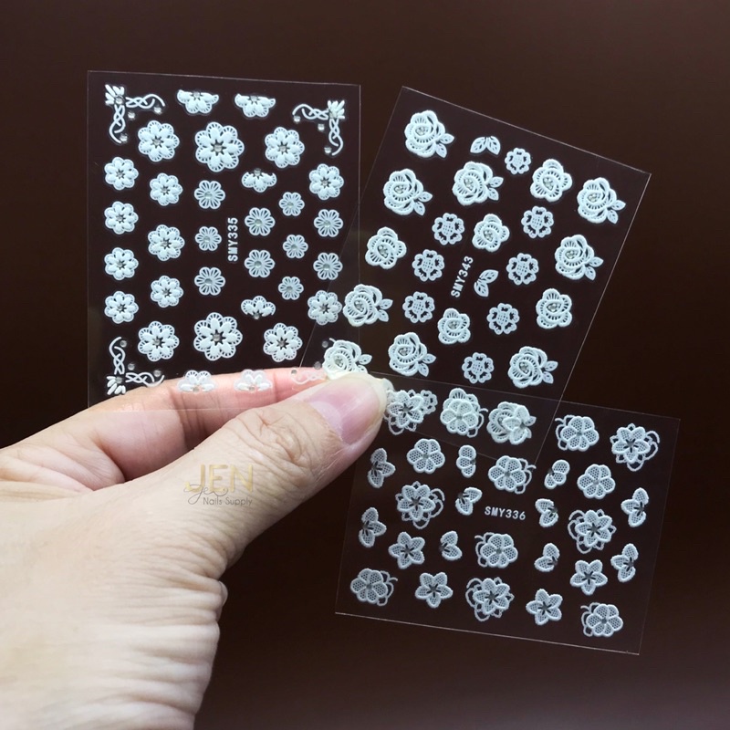 Sticker dán móng hoa lá trắng 3d-hình dán nail