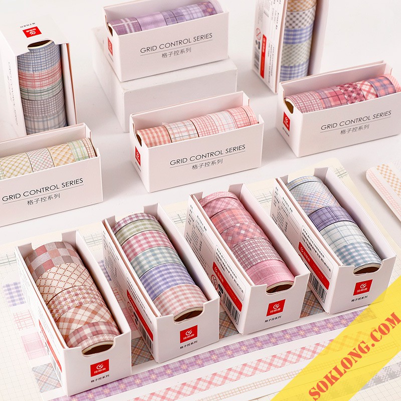 Bộ 6 washi tape nhiều size, set băng dính washi dán take note, sổ tay đa năng WA05