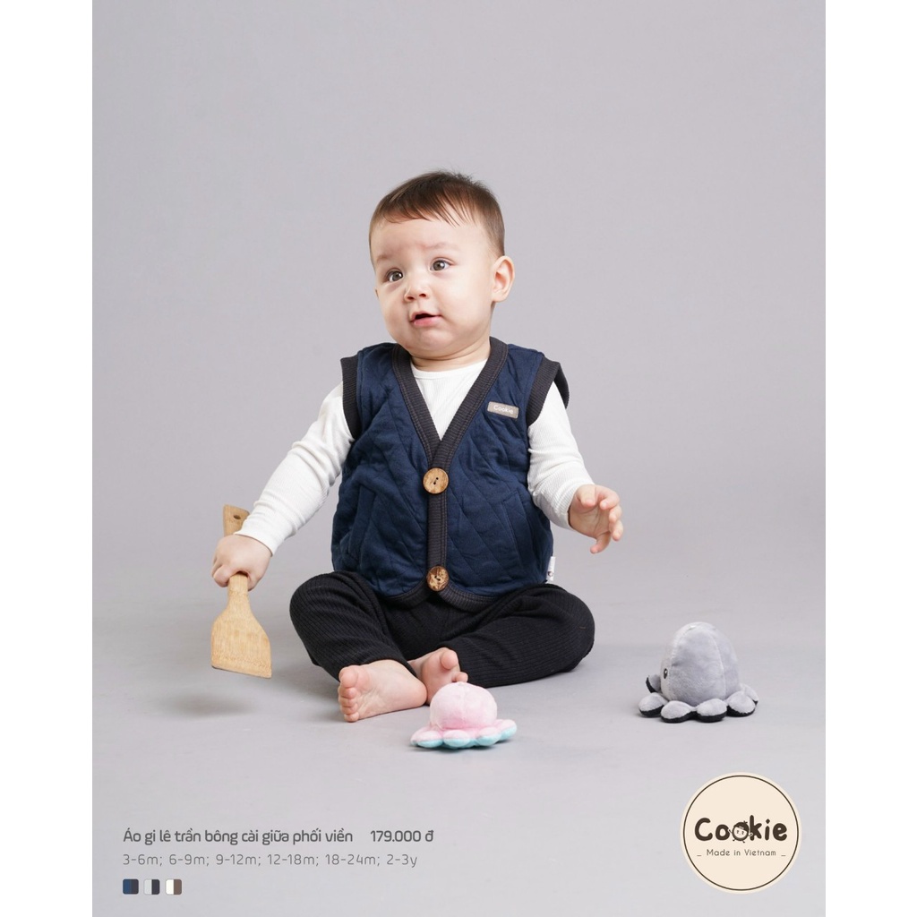 [Chính Hãng] Áo gile túi lệch cài khuy giữa phối viền trẻ em Cookie