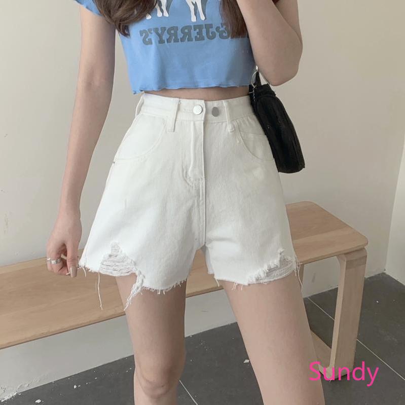 Quần Short Denim Lưng Cao Thời Trang Mùa Hè Có Size Lớn Dành Cho Nữ