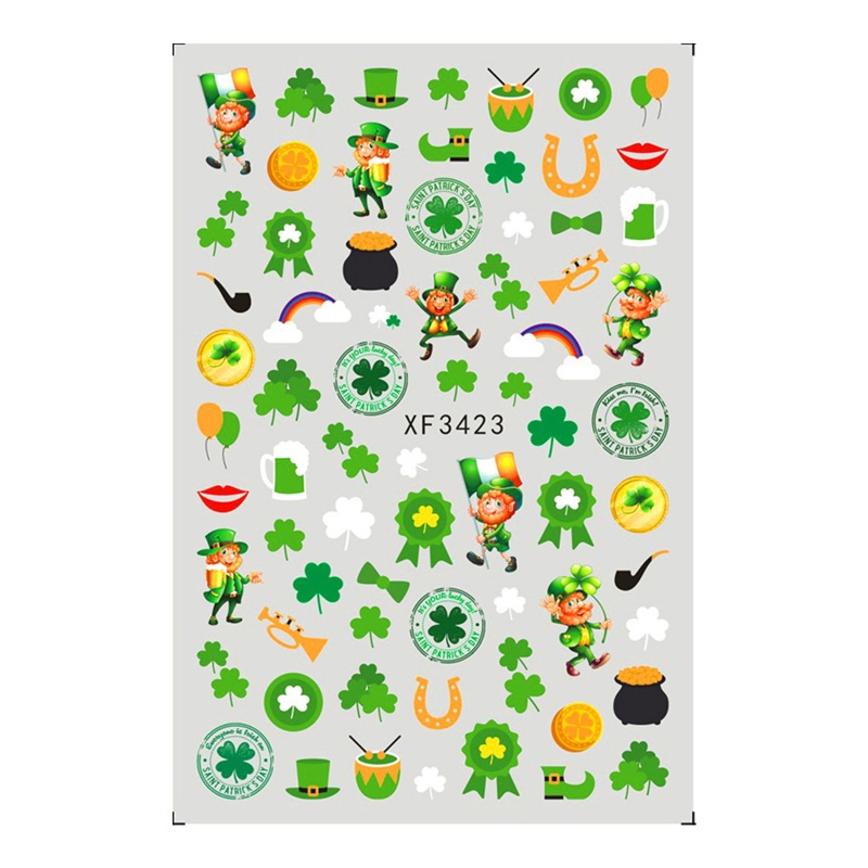 Set 10 Tờ Nhãn Dán Trang Trí Móng Tay Tự Dính Họa Tiết Saint Patrick