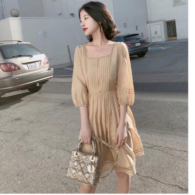 Đầm xoè phối ren tiểu thư (có ảnh thật)