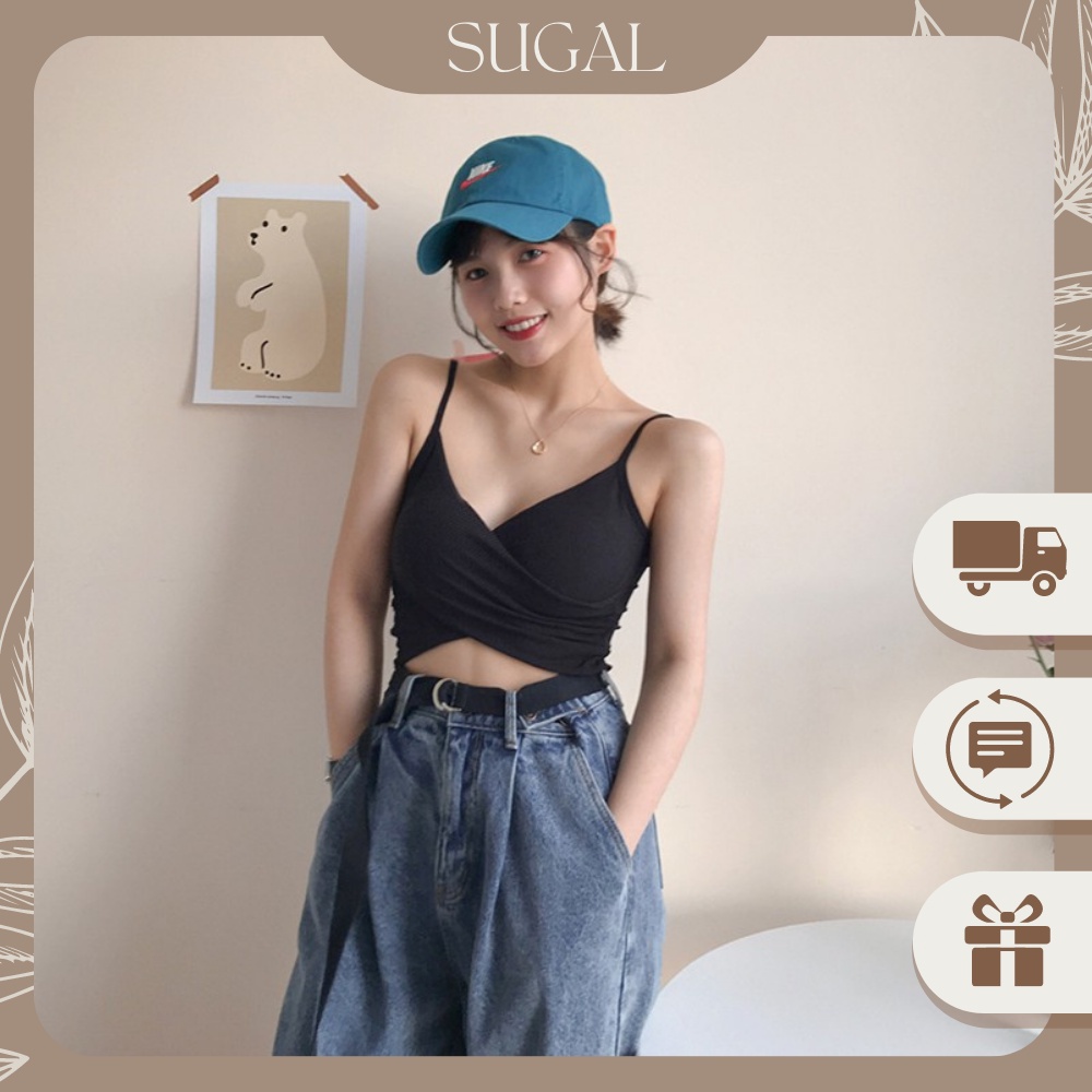 [Kèm Video SP] Áo Hai Dây Nữ Cao Cấp Thun Tăm Vạt Chéo Trơn Màu Dáng Basic Phong Cách Thời Trang Sugal TOP NU 018V4