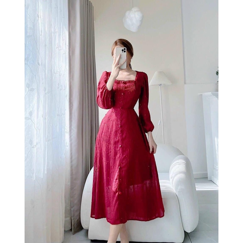 ĐẦM MIDI TAY BO DÀI CHẤM BI NỔI | BigBuy360 - bigbuy360.vn