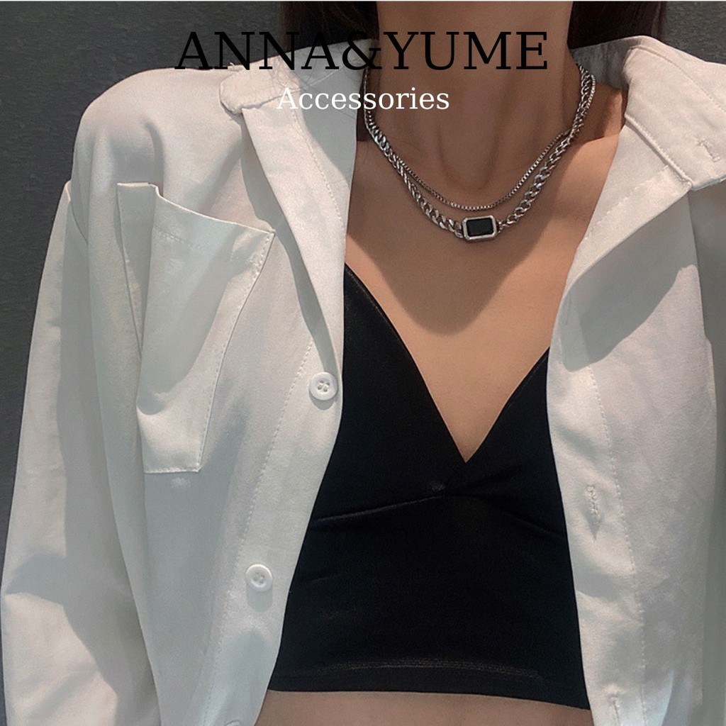 Vòng cổ unisex dây xích cá tính mặt hình học phong cách Hàn quốc cho nam nữ, dây chuyền unisex dây xích