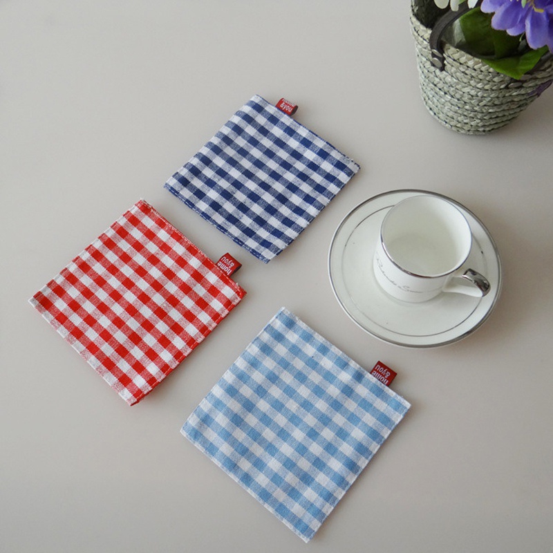 Miếng Lót Cốc Để Bàn Vải Cotton Họa Tiết Caro Dễ Thương