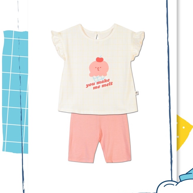 [CHAANG] Set quần áo tay cánh tiên caro vàng hồng cho bé