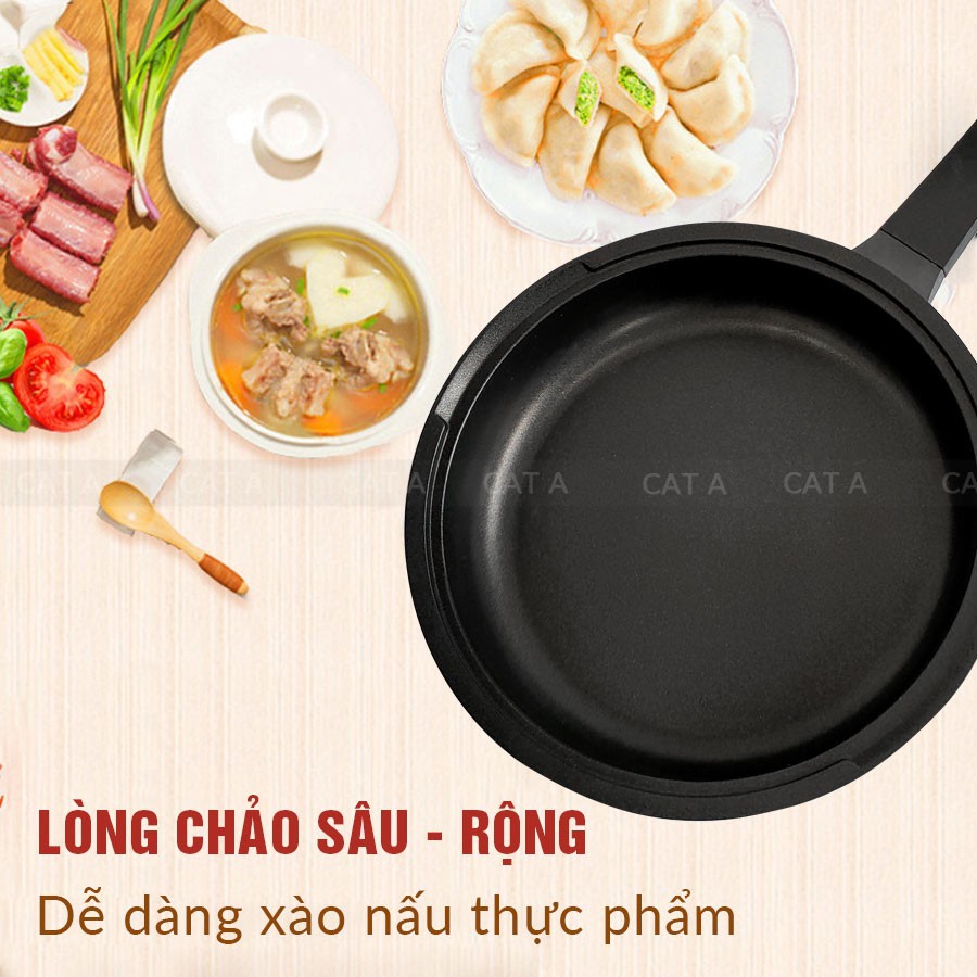 TFFP-509-24Chảo chống dính đáy từ nhôm nguyên khối, đáy dày 3 lớp, có vung đậy - Bắt từ cực nhanh