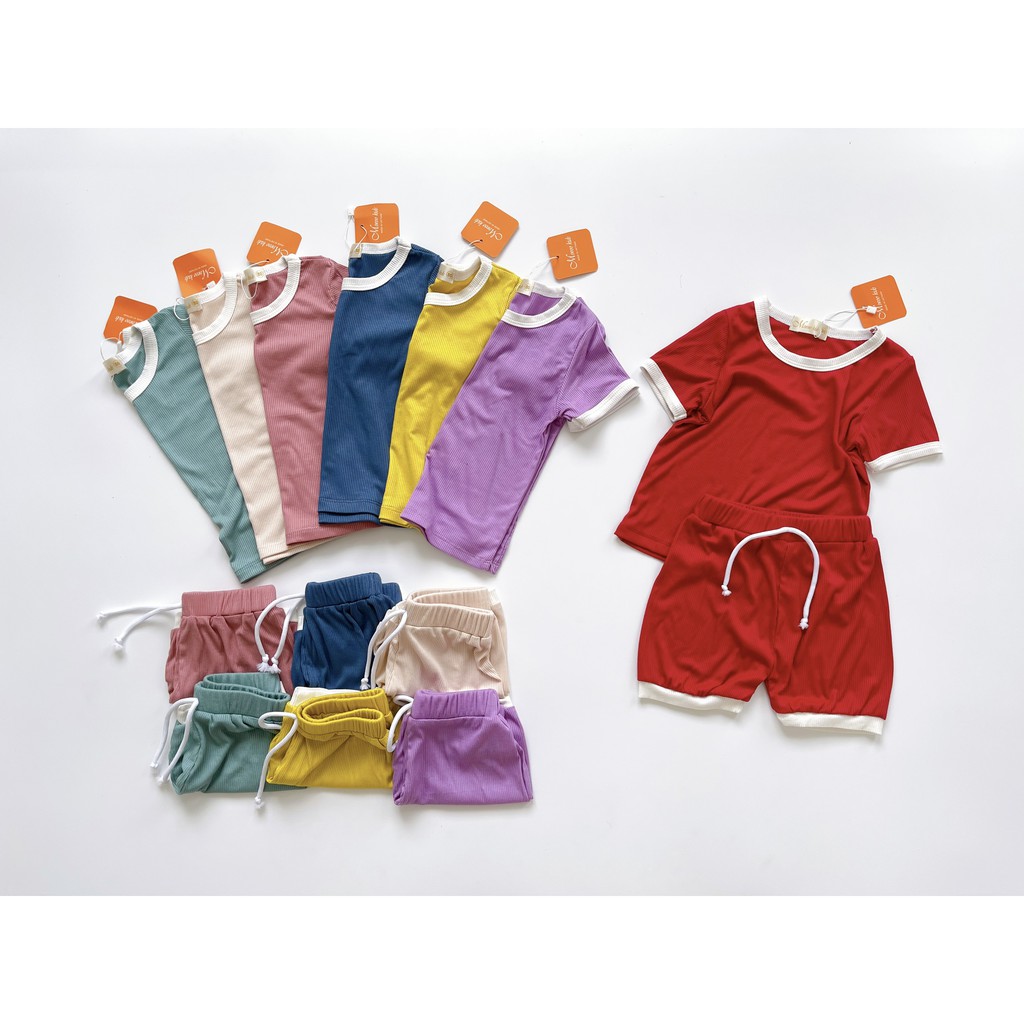 (8-22kg)Bộ thun tăm mềm mát Miwoo kids bo viền cực đẹp cho bé bảng màu mới 2021