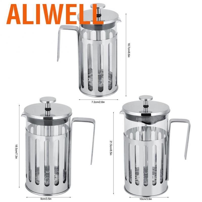 Aliwell Coffee Pots Stainless Steel High-temperature Resistant Glass Maker French Press Filter Pot Househo