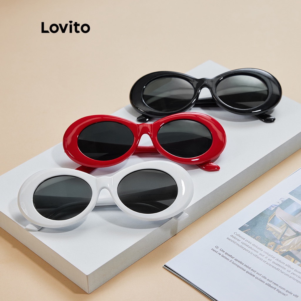 Mắt kính Lovito gọng oval phong cách cổ điển thường ngày với hộp đựng L17M622 (Màu Trắng/Đỏ/Đen)
