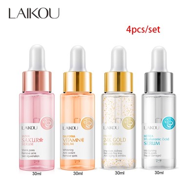 Serum LAIKOU vàng 24K/Vitamin C/Hyaluronic Acid/Hoa anh đào chống lão hóa làm trắng dưỡng ẩm da 30ml