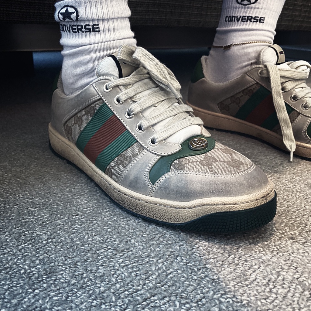 Giày sneakers nam da thật cao cấp GUCCI GG GC mang phong cách " bẩn nhân tạo'' tạo nên sự độc đáo và khác biệt