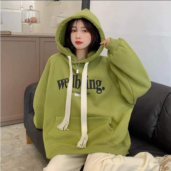 Áo Hoodie Nữ Wellbeing Form Rộng Chất Nỉ Cotton Phong Cách Hàn Quốc, Thubio