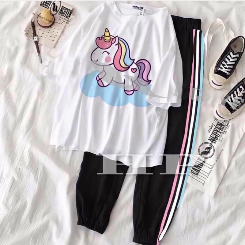 Sét áo in hình + quần 3 sọc màu chun gấu TH6