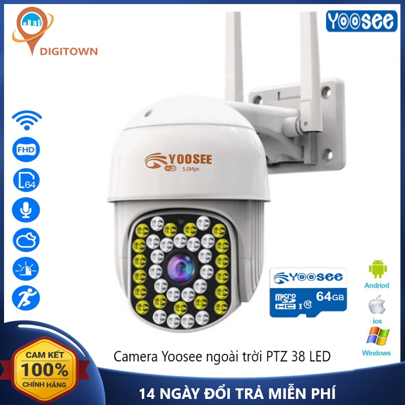 Camera wifi Yoosee PTZ 38 LED Siêu nét FULL HD 5.0Mpx Chuyên Dụng ngoài trời BH 5 năm