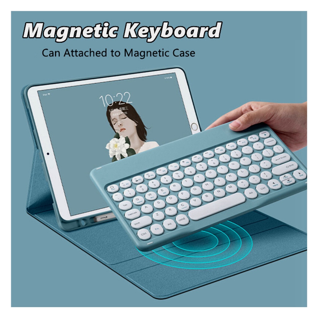 Bộ Bàn Phím Văn Phòng Và Chuột Bluetooth Không Dây 10 inch Gọn Nhẹ Cho iPad Android Tablet Windows Laptop