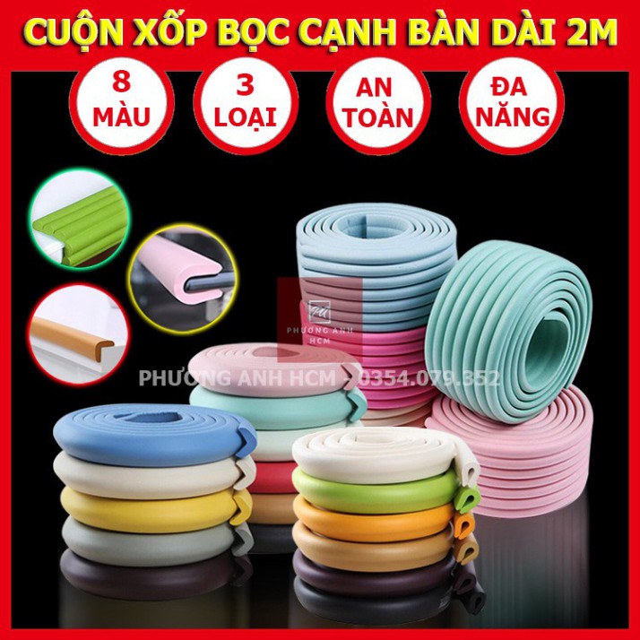 Cuộn Xốp Bọc Cạnh Bàn Hình Chữ L/ U/ W Dài 2M An Toàn Cho Bé - Dây Cao Su Nẹp Bịt Góc Bàn, Ghế, Tường, Tủ, Giường,