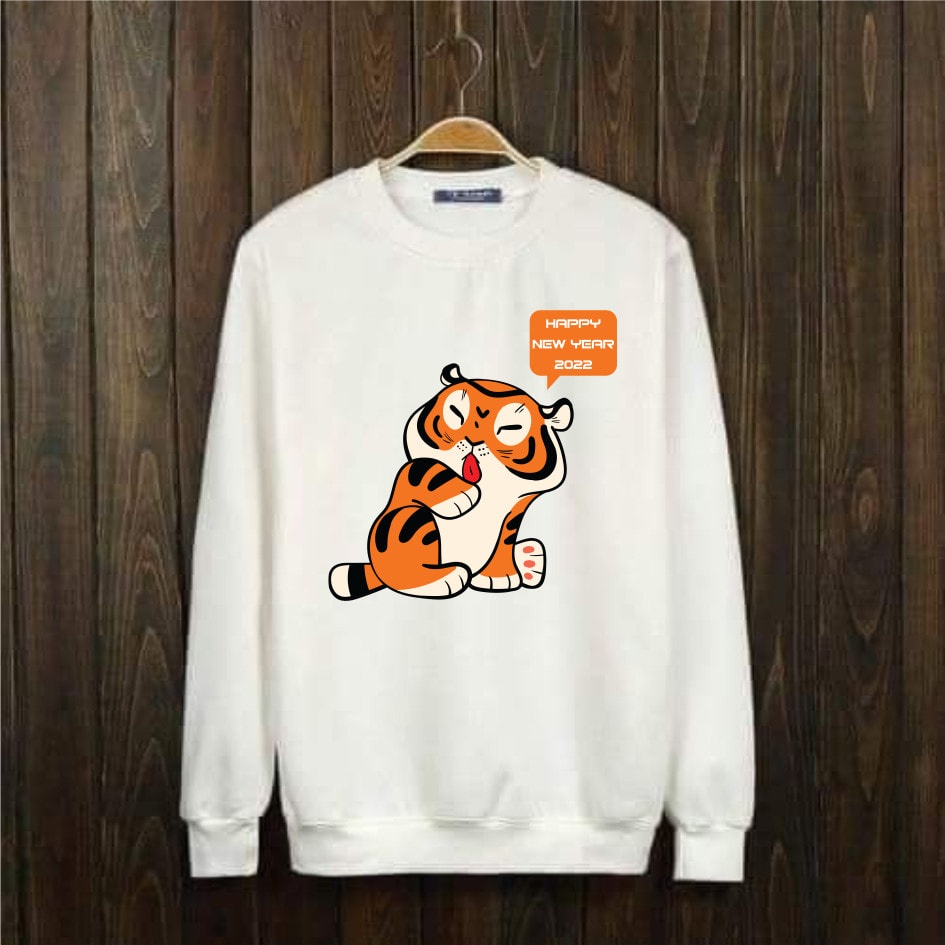 Áo nỉ HỔ MẬP (ÁO TẾT)2022 unisex dài tay nam nữ cao cấp, áo  nỉ bông sweater  màu trắng, đen