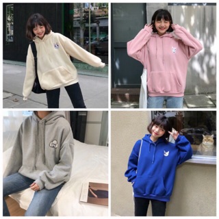 Áo hoodie vải nỉ lót bông dày dặn thêu hình thú dễ thương