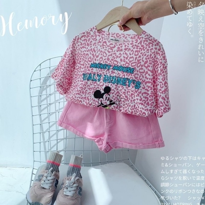 Set Áo Thun Ngắn Tay Và Quần Short Họa Tiết Da Báo Cho Bé Gái