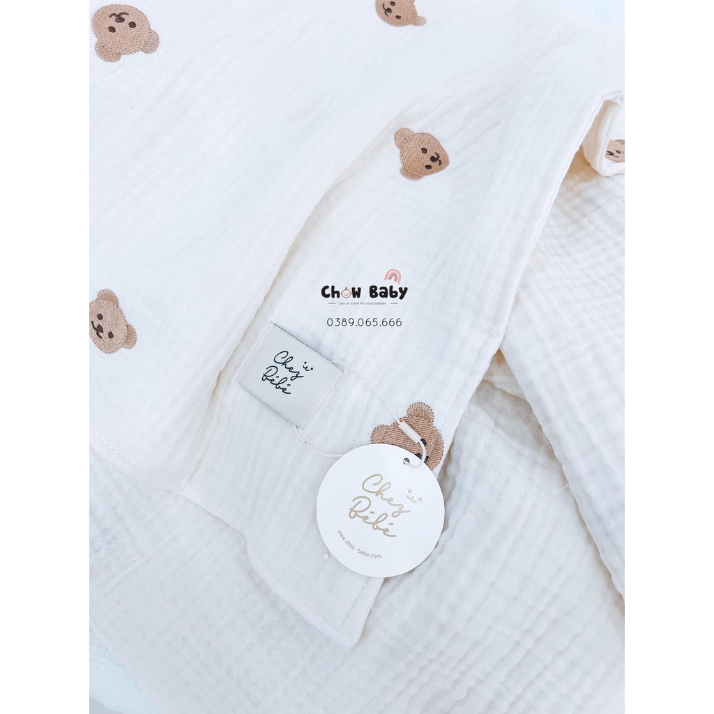 Chăn xô 6 Lớp Chezbebe thêu gấu Shegomi
