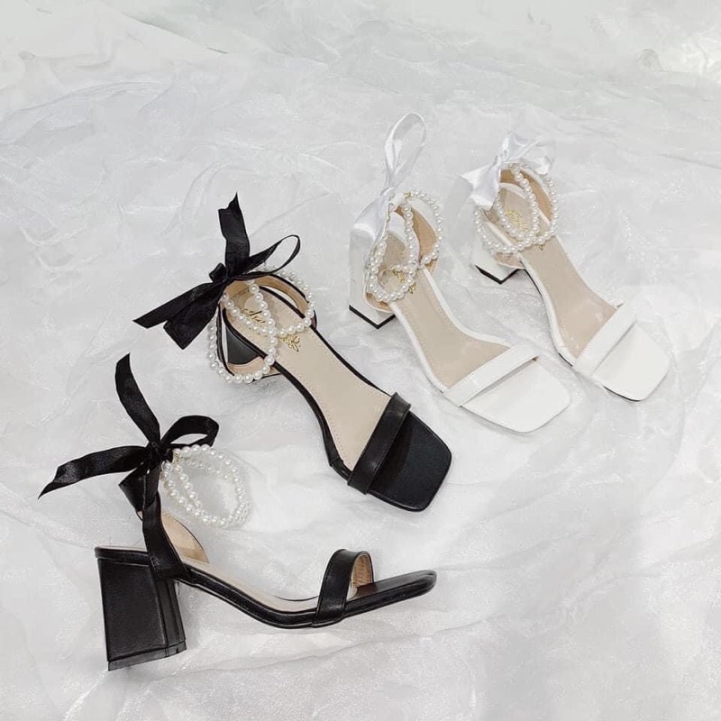 S172: Sandal quai ngọc gắn nơ cực xinh, gót vuông 5-7cm ( ảnh thật cuối bài)