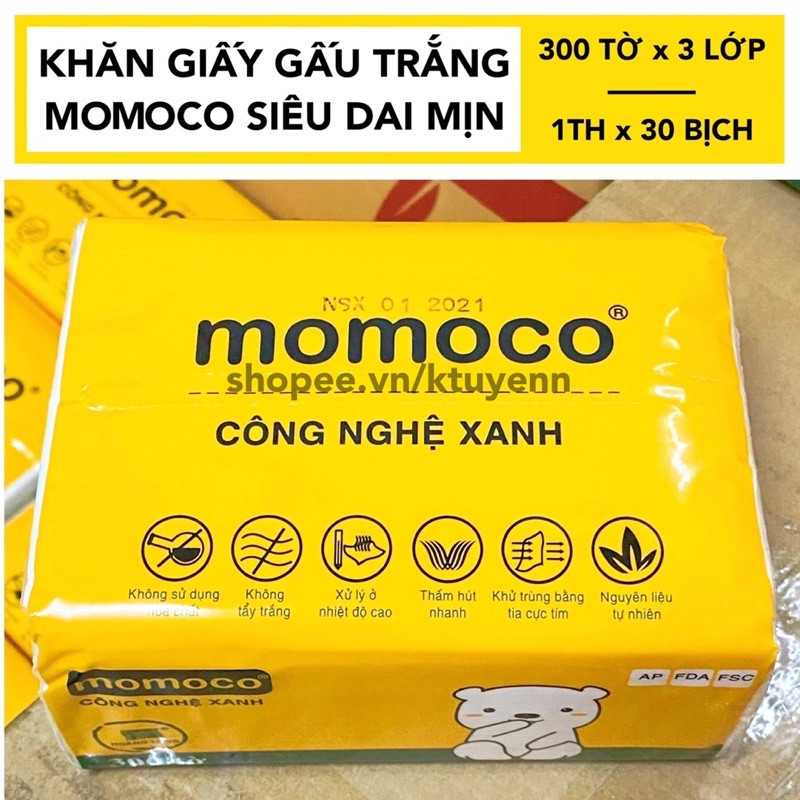 Khăn giấy gấu trắng MOMOCO dai mịn công nghệ xử lý xanh