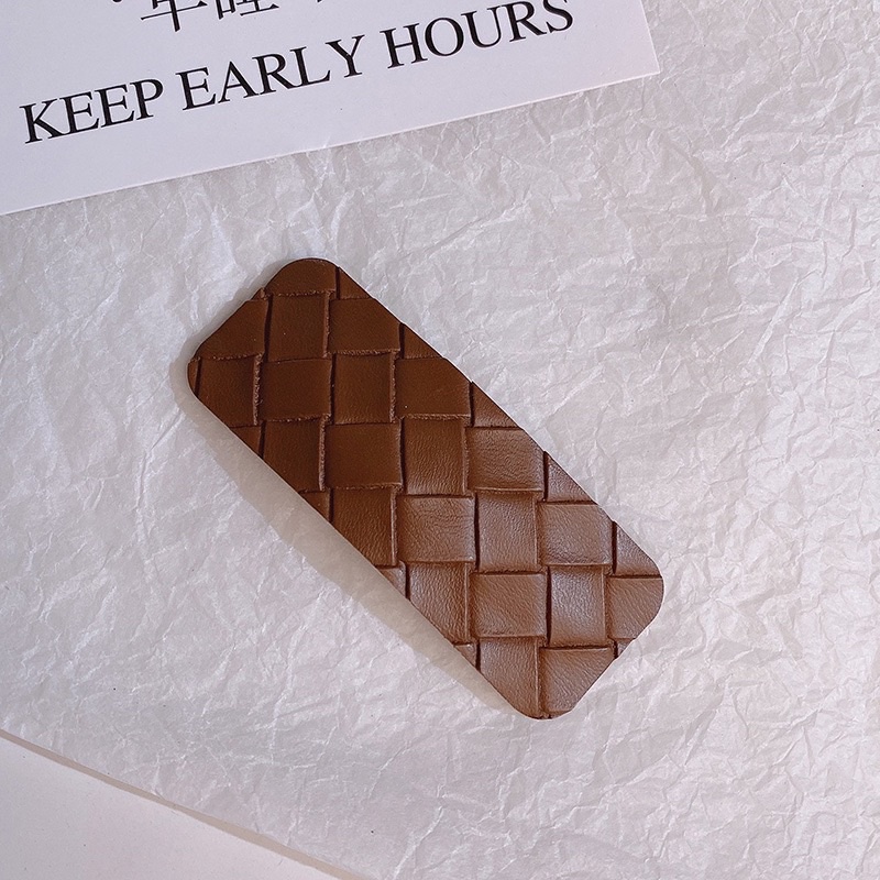 Kẹp Tóc Da PU Màu Cafe Phong Cách Hàn Quốc Cho Phái Nữ
