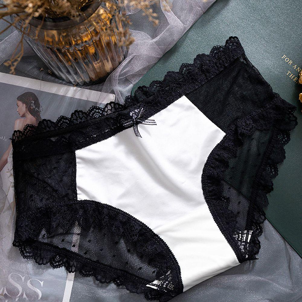 SOMEDAYZL Quần Lót Lưng Vừa Vải Lụa Lạnh Phối Lưới Đính Nơ Quyến Rũ Cho Nữ