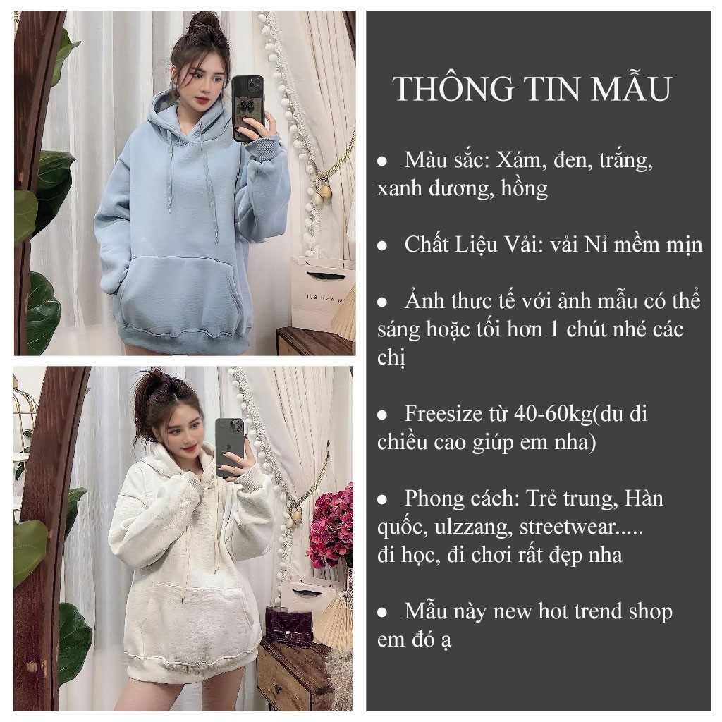 Áo hoodie nữ form rộng chất nỉ SIM áo hoodie trơn trending_VIETSTAR