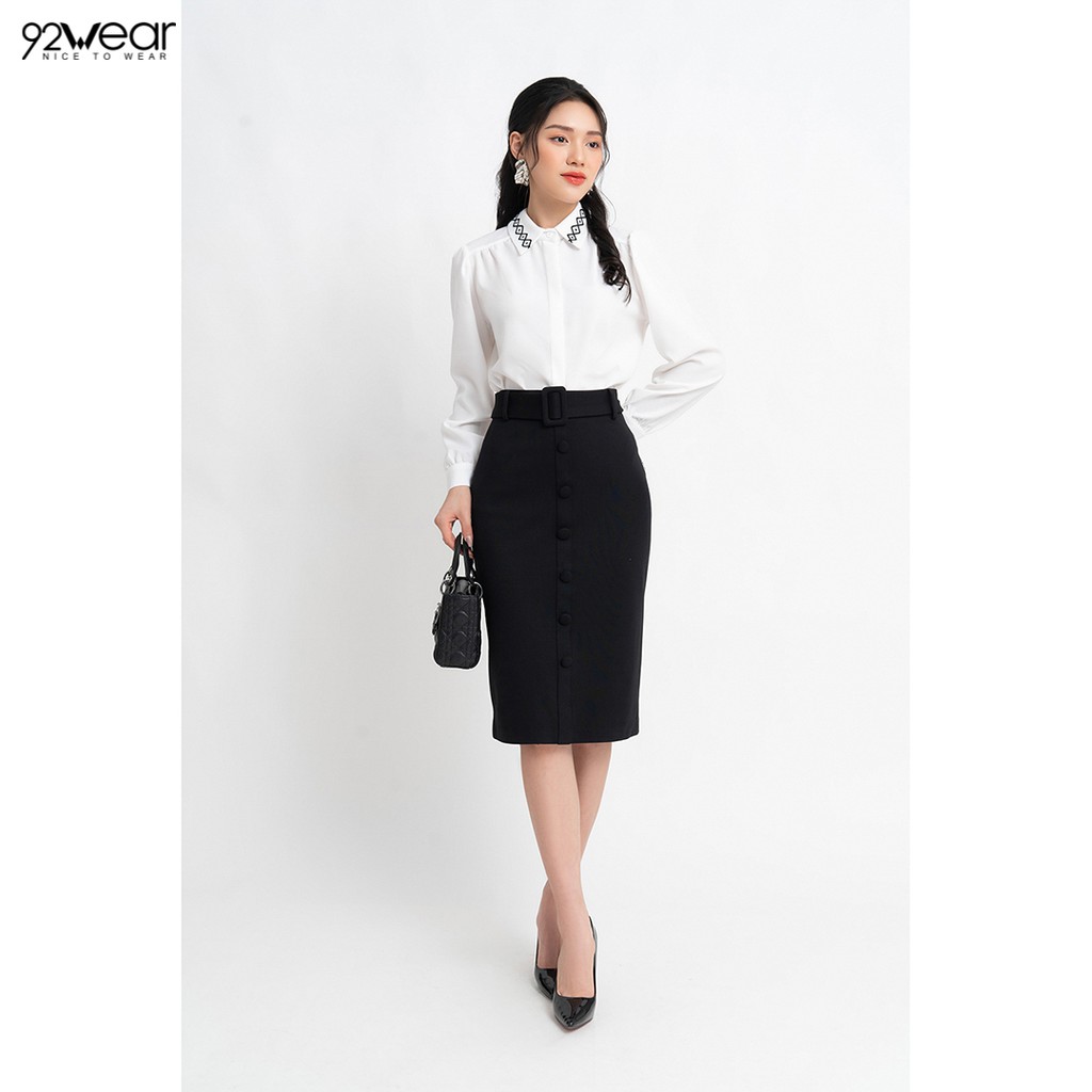 Chân váy midi công sở 92WEAR đủ size dáng dài quý phái JBW0655