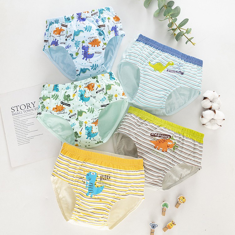 Bộ 5 Quần Lót Cotton Mềm Mại Co Giãn Thoải Mái In Họa Tiết Xe Hơi Hoạt Hình Cho Bé Trai 2-13 Tuổi