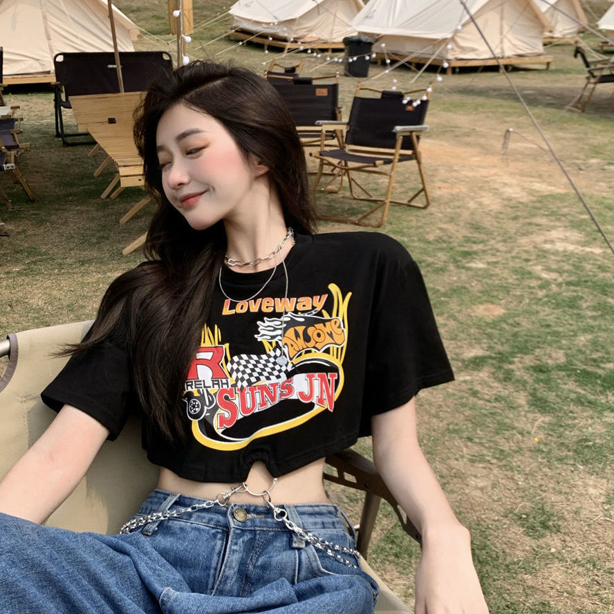 Áo thun tay ngắn in họa tiết phong cách retro dành cho nữ