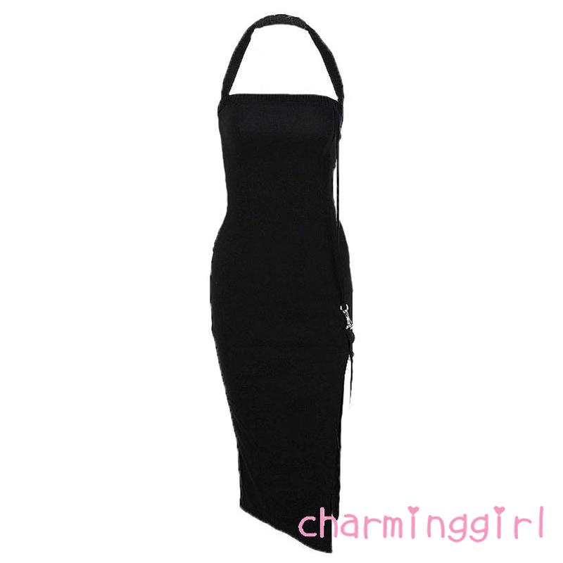 Chm-đầm Body Cổ Yếm Hở Lưng Không Tay Màu Trơn Thời Trang Mùa Hè Cho Nữ