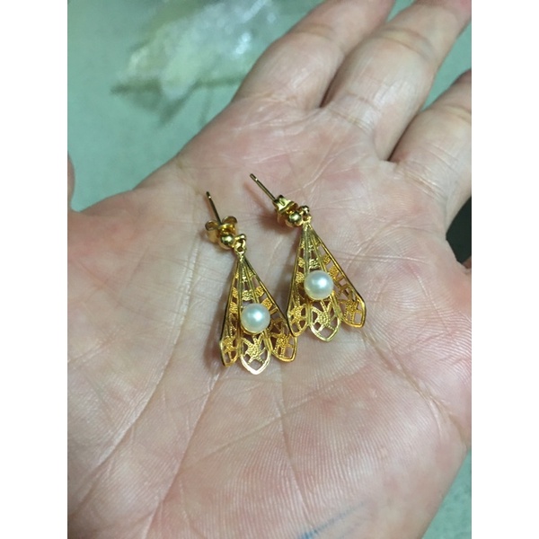 Hoa tai đính dáng vintage phối trai thật 5 li phun hộp si tuyển Nhật