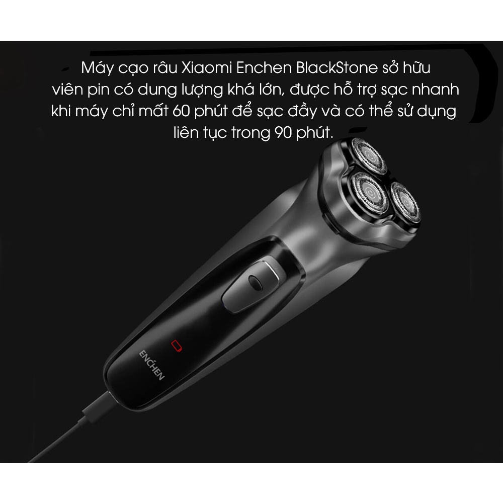 Máy cạo râu Xiaomi Enchen BlackStone 3 lưỡi dao đôi siêu mỏng, thích hợp mọi loại da nam giới