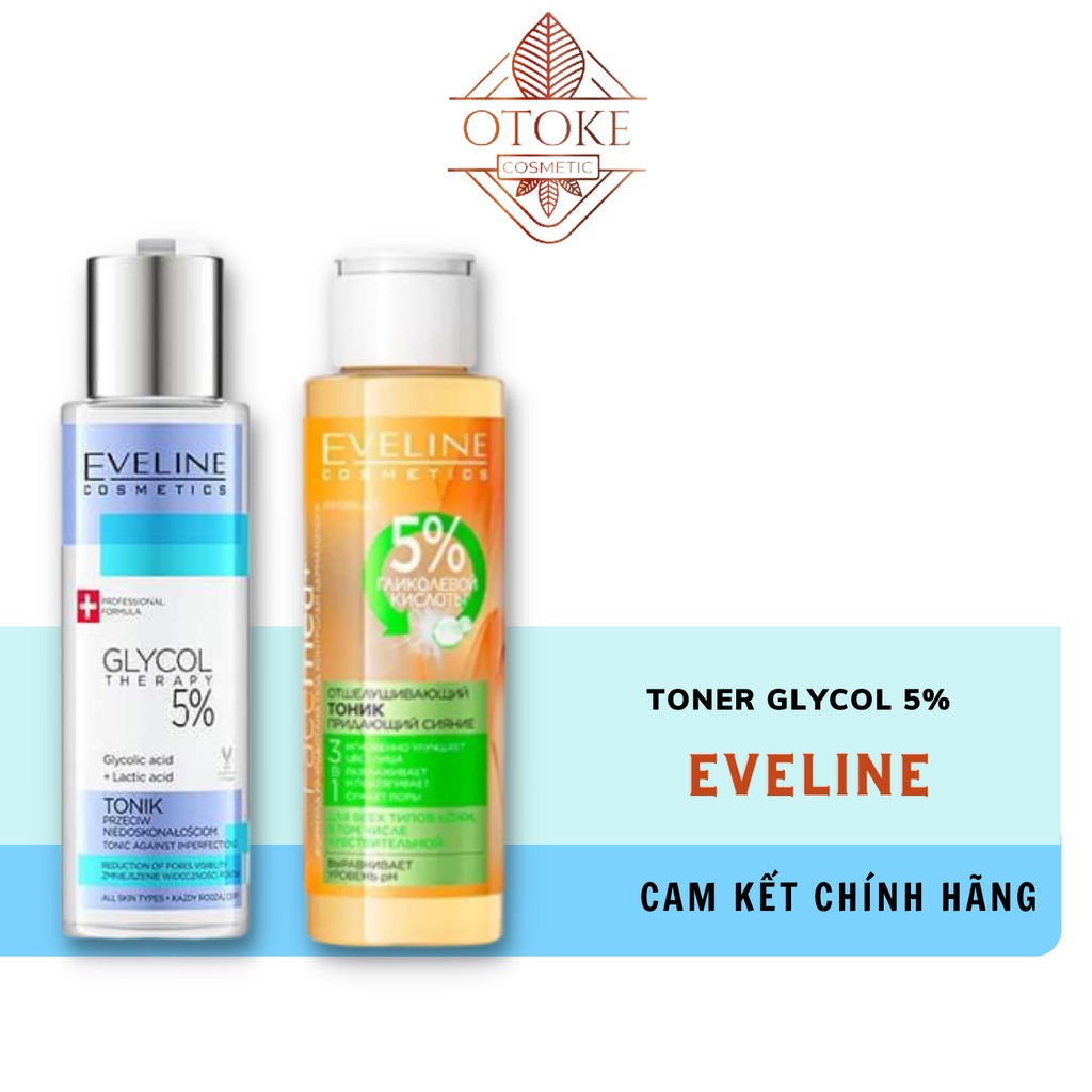 Toner Nước hoa hồng Eveline 5% Glycolic Acid tẩy da chết, ngừa mụn, mờ thâm 110ml