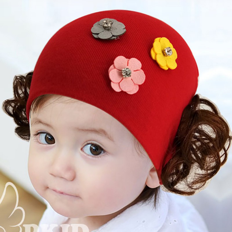 Nón len gắn tóc giả xinh xắn độc đáo cho bé gái