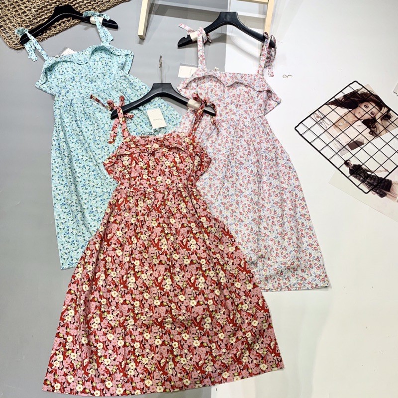 Váy hoa hai dây bo vun | BigBuy360 - bigbuy360.vn