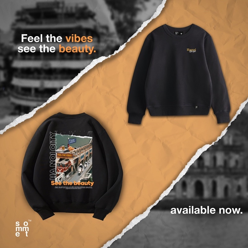 {The Sommet} Áo sweater nỉ dày dặn họa tiết Hà Nội