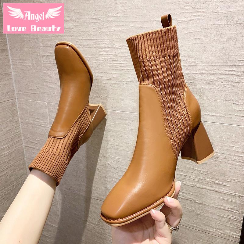 Giày Bốt Cao Gót Mũi Vuông Thời Trang Cho Nữ