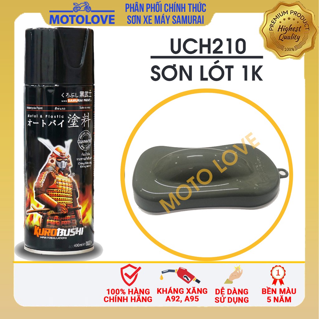 Sơn lót samurai xám UCH210 dạng chai sơn xịt chuyên dụng trong sơn xe máy, ô tô