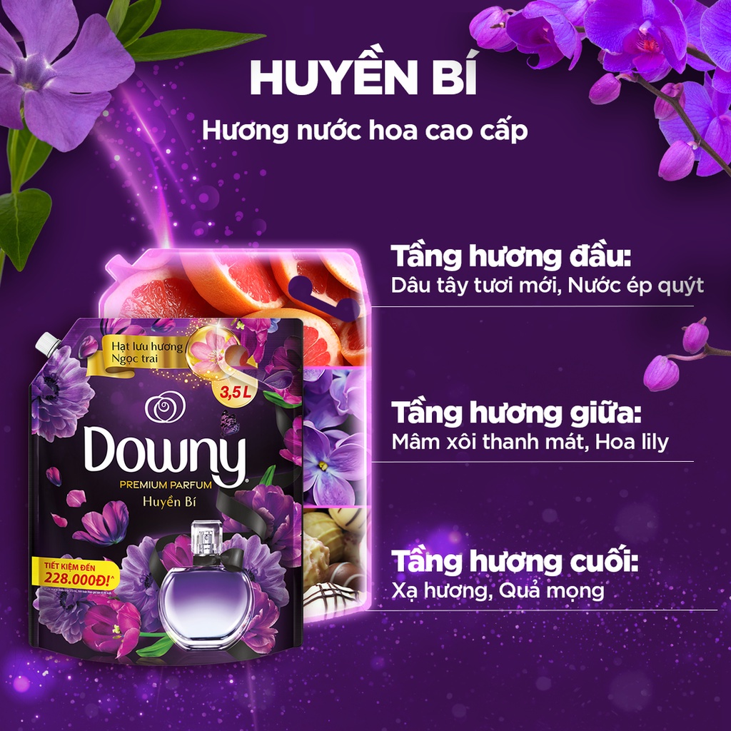 Nước Xả Vải DOWNY Hương Nước Hoa Cao Cấp Túi 4L Hương Đam Mê/ Huyền Bí/ Nắng Mai