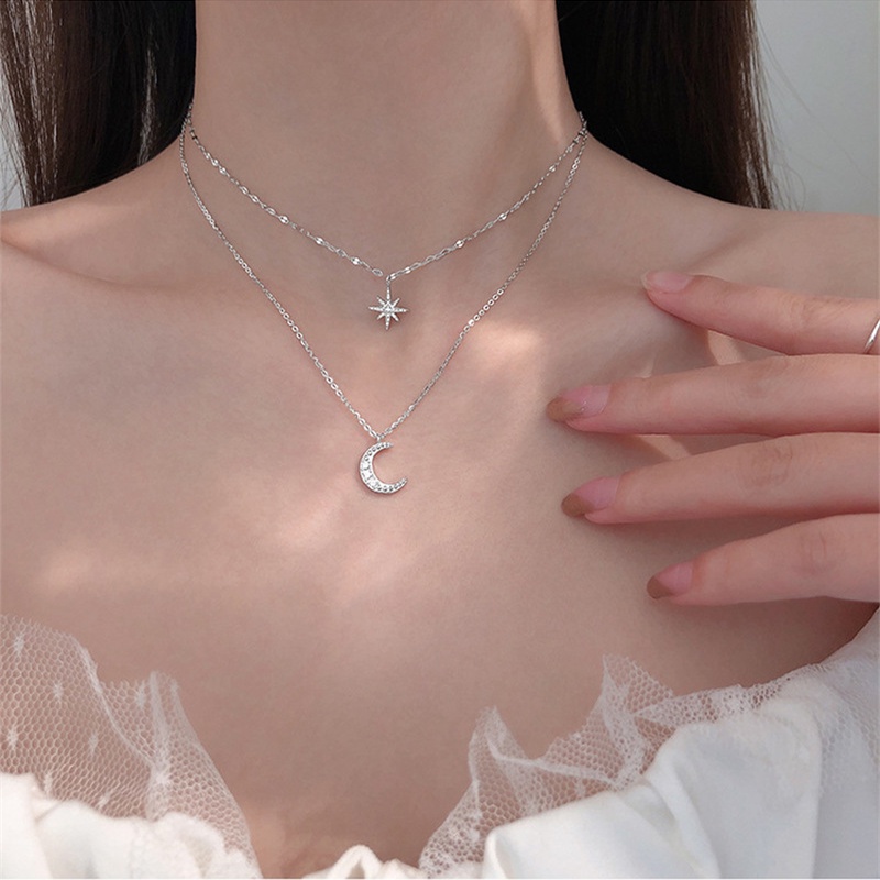 Vòng cổ hợp kim mặt hình trăng và sao đính đá thời trang cho nữ