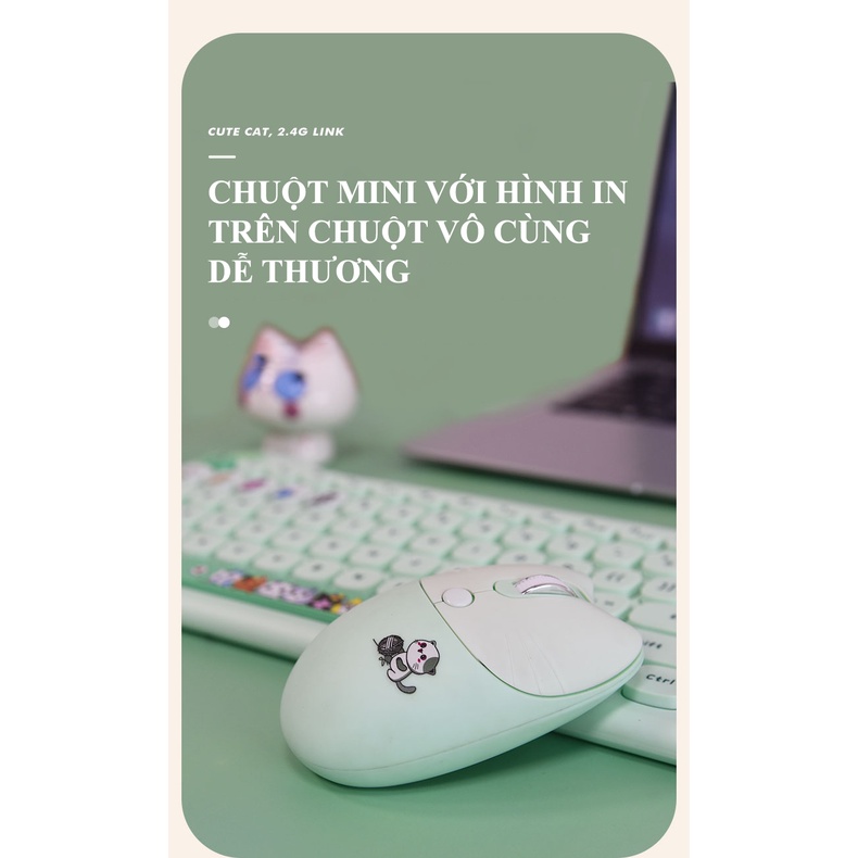 Bộ bàn phím và chuột không dây MOFII KITTY PLUS full 104 phím với hình dáng tai mèo dễ thương kết nối bằng chip USB - NK