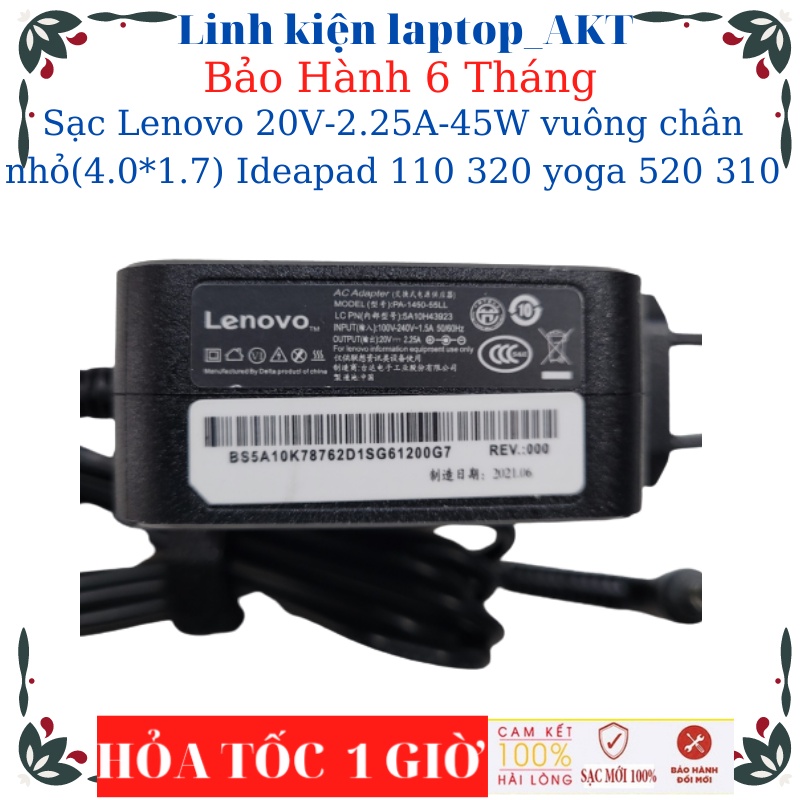 Sạc Laptop Lenovo 20V-2.25A-45W-Zin vuông chân nhỏIdeapad 110 110-15ISK 100 100-14IBY 320 320-14IKBYoga 520 310