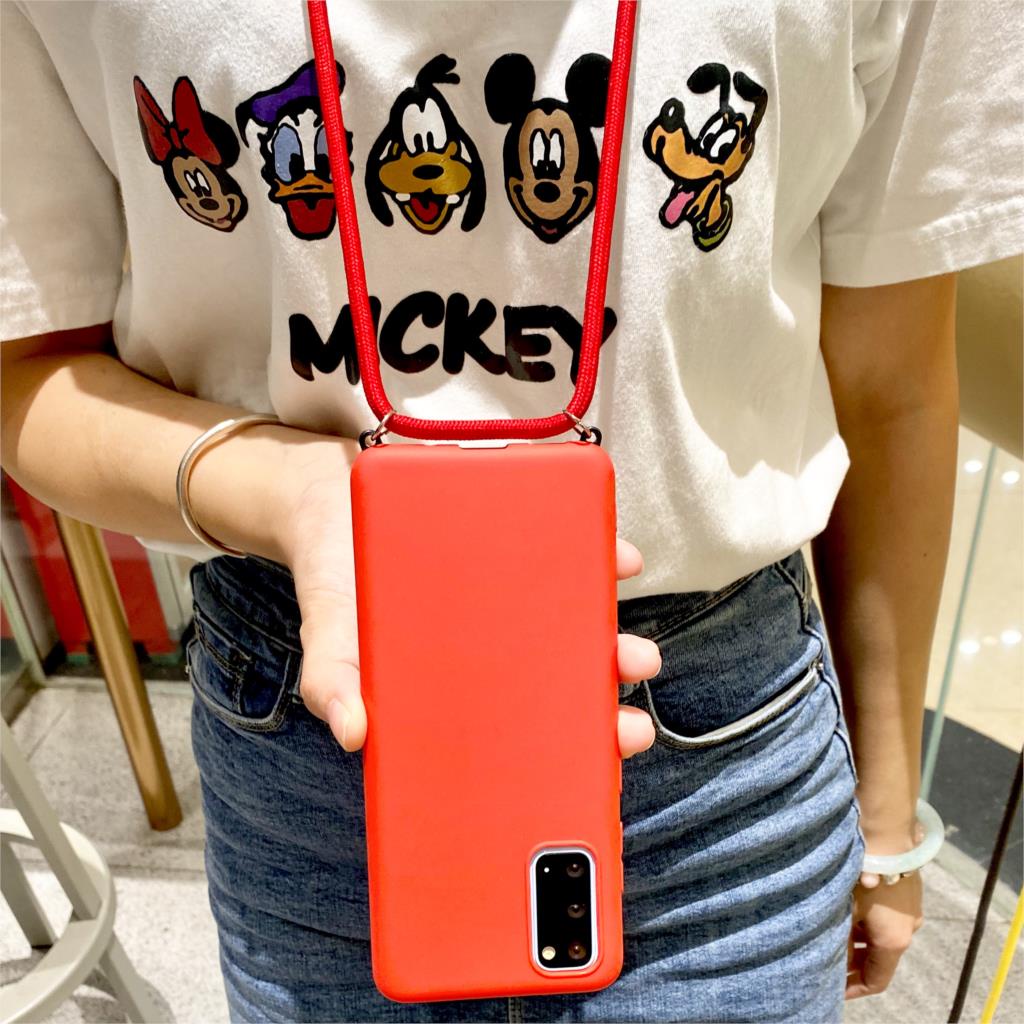 Ốp điện thoại màu kẹo có dây đeo cổ cho Samsung Galaxy S20 Ultra S7 Edge S8 S9 S10 Plus Note 10 Lite A51 A71 A50 A30S A50S A70 A31