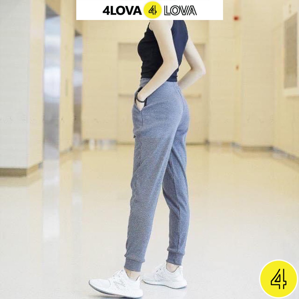 Quần jogger nữ dài bo gấu 4LOVA vải đũi xước siêu mát, cạp chun form unisex
