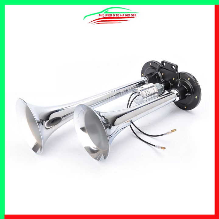 Còi hơi đôi mạ Chrome kèn hơi 24V màu bạc cho ô tô xe máy